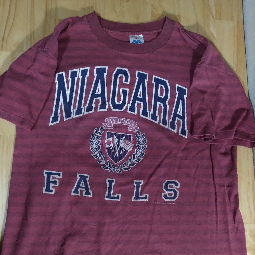 Vintage 90s Niagara Falls Ivy League Logo Striped T-Shirt